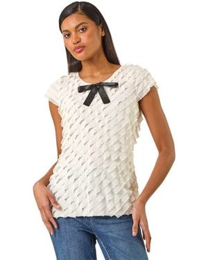 Roman Bow Front Frilled Top - White