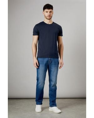 MAINE Mid Wash Premium Stretch Straight Fit Jeans - Blue