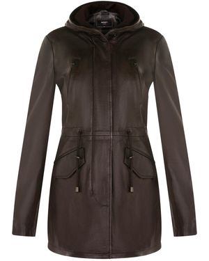 Infinity Leather Mid Length Hooded Parka Jacket-Oakengates - Black