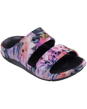 Skechers Archfitwave Floral Open Toe Slide Sandals - Black