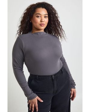 Boohoo Plus Ultra Soft Grown On Neck Long Sleeve Bodysuit - Grey