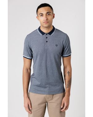 Kensington Eastside Textured Polo Shirt With Button-Up And Logo Badge - Blue