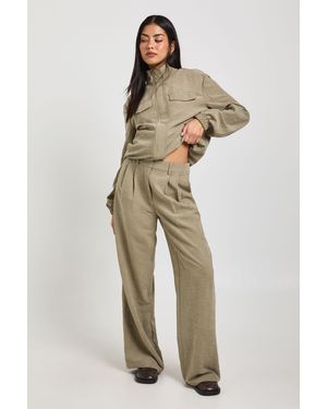 Boohoo Peached Pleated Wide Leg Trousers - Natural