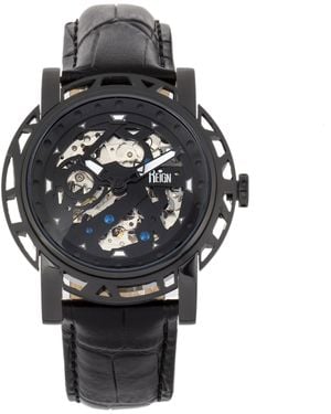 Reign Stavros Automatic Skeleton Leather-Band Watch - Black