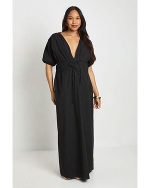 Boohoo Maternity Ruched Tie Front Maxi Dress - Black