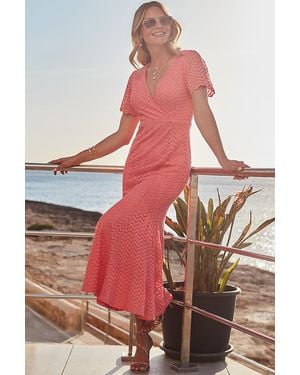 Sosandar Chevron Faux Wrap Ruffle Hem Maxi Dress - Pink