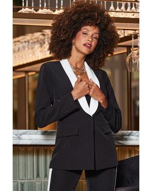 Sosandar Contrast Shawl Collar Blazer - Black