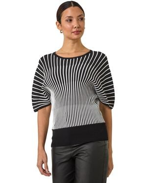 Roman Contrast Stripe Ribbed Knit Jumper - Black