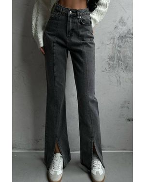 Hiccup High Waist Slit Straight Leg Jeans - Black