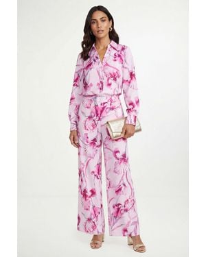 Wallis Floral Satin Wide Leg Trouser - Pink