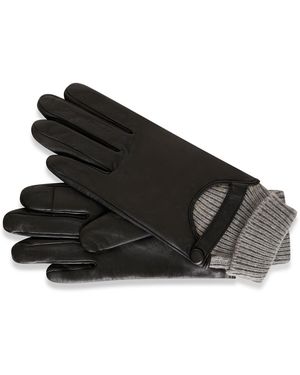Barneys Originals Real Leather Gloves With Knit Cuff - Black