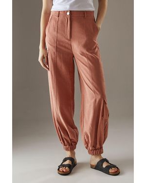 Warehouse Peach Satin Utility Eyelet Detail Cuffed Trousers - Brown