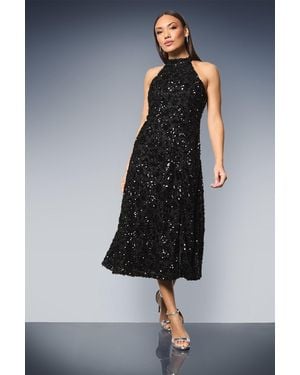PRINCIPLES Tie Back Halterneck Sequin Fit & Flare Midi Dress - Black