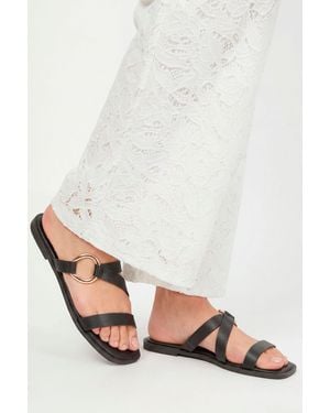 Wallis Tilly Faux Leather Hardware Strap Flat Mule Sandals - Natural