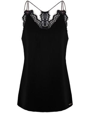 Armani Exchange Trimmed Silk Top - Black