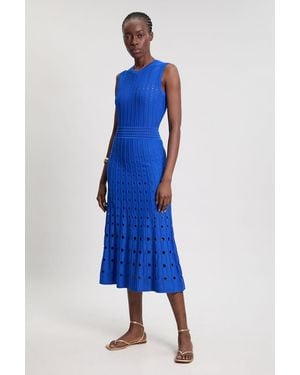 Karen Millen Knit Stitch Detail Sleeveless Midi Dress - Blue
