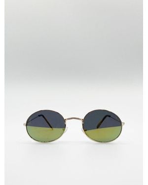 SVNX Metal Frame Round Sunglasses With Mirror Lenses - Metallic