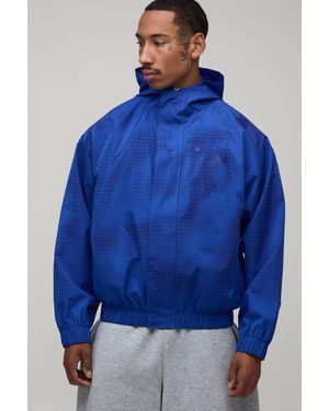BoohooMAN Oversized Boxy Water Reactive Snake Print Hooded Sports Jacket - Blue