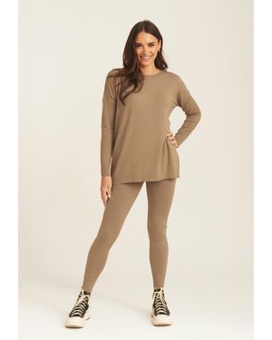 Gini London Brushed Cotton Leggings - Natural