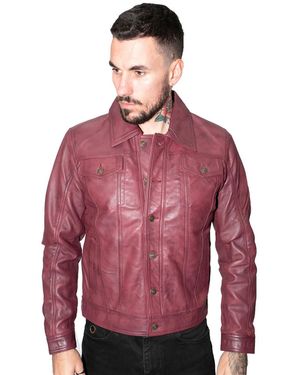 Infinity Leather Retro Trucker Jacket-Constantine - Red