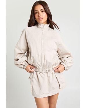 Boohoo Funnel Neck Bomber Jacket - Natural