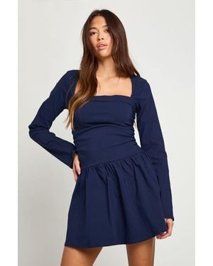 Boohoo Square Neck Long Sleeve Skater Mini Dress - Blue