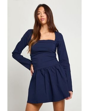 Boohoo Square Neck Long Sleeve Skater Mini Dress - Blue