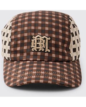 BoohooMAN Gingham Printed Nylon Cap With Bungee Drawcord - Brown