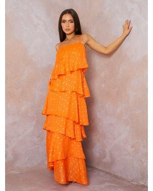 Chi Chi London Cami Foil Spot Print Tiered Maxi Dress - Orange