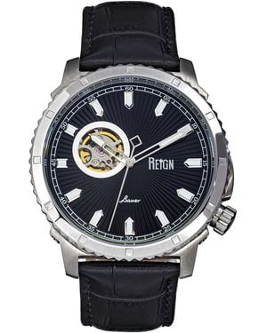 Reign Bauer Automatic Semi-Skeletonleather-Band Watch - Black