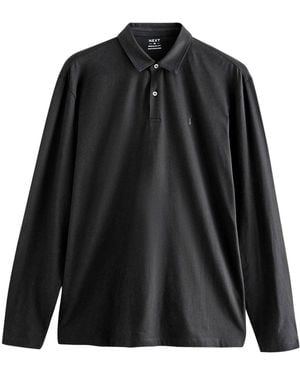 Secret Label Cotton Rich Long Sleeve Polo Shirt - Black