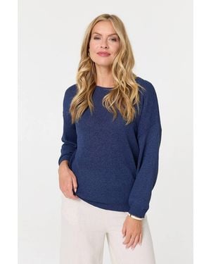 Izabel London Relaxed Long Sleeve Drop Shoulder Jumper - Blue