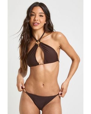 Boohoo Beaded Halterneck Bikini Top & Tie Side Bottoms - Brown