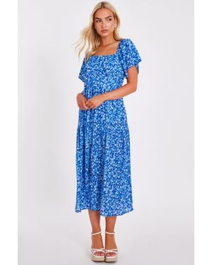 Quiz Floral Print Midi Dress - Blue