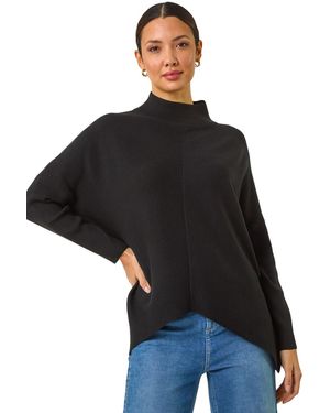 Roman Ribbed High Neck Jumper - Black