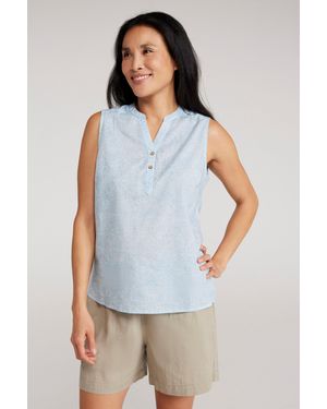 Mountain Warehouse 'Petra' Sleeveless Shirt Cotton Button Neck Summer Top - Blue
