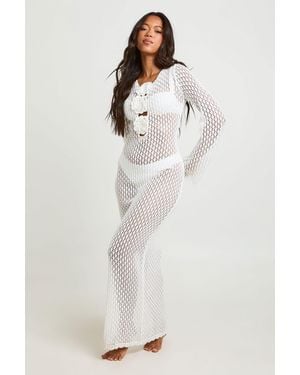 Boohoo Beach Crochet Corsage Detail Maxi Dress - White