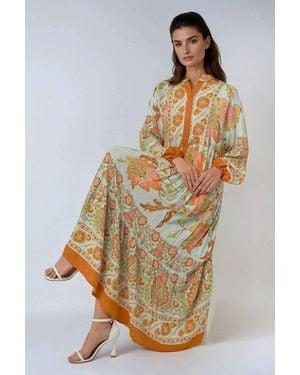 Hiccup Patterned Maxi Dress With Shirt Collar - Orange