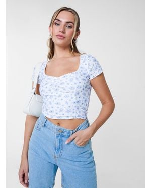Pink Vanilla Broderie Ditsy Crop Top - White