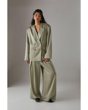 Warehouse Raw Edge Relaxed Satin Blazer - Green