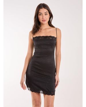 Pink Vanilla Animal Jacquard Lace Trim Mini Dress - Black