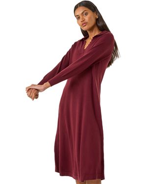 Roman Scallop Detail Knitted Midi Dress - Red