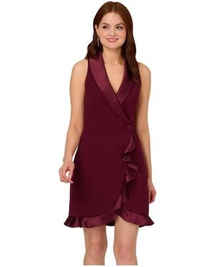 Adrianna Papell Halter Tuxedo Crepe Dress - Red