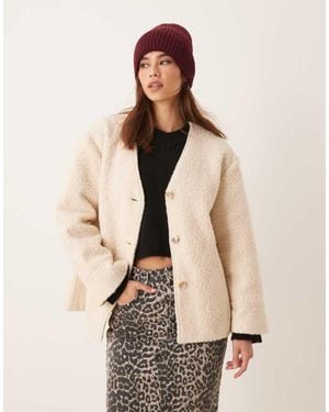 Vila Button Up Fleece Jacket - Natural