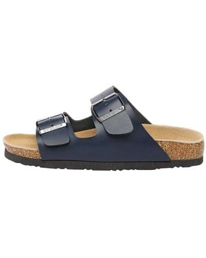EVER AU Mallard Leather Twin Buckle Sandals - Blue
