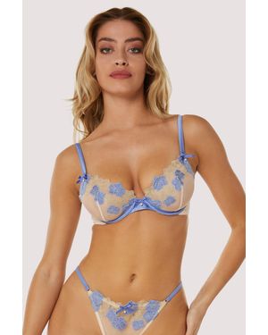 Playful Promises Rayne & Satin Floral Plunge Bra - Blue