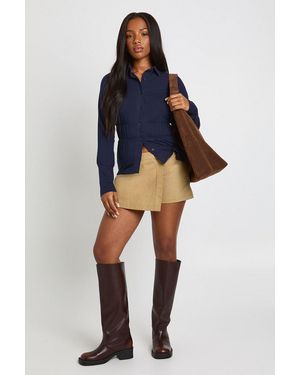 Boohoo Button Through Ruched Detailing Long Sleeve Shirt - Blue