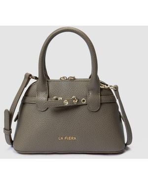 La Fileria Pebbled Finish Mini Top Handle Bag - Grey
