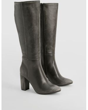 Boohoo Vintage Look Knee High Block Heel Boots - Black