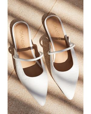 Sosandar Croc Leather Pointed Toe Strap Detail Flat Mules - Natural